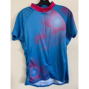 Primal Cycling Jersey Womens Short Sleeve XL 3/4 Zip Blue & Pink Paisley Floral